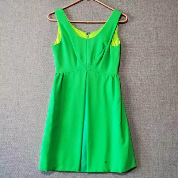 Roos Atkins Womens A Line Dress Green Pleated Mini Scoop Neck Sleeveless Zip 7 - Picture 1 of 10
